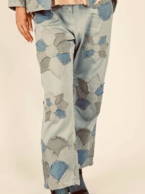 Boho Patchwork Floral Appliqué greenish Pants